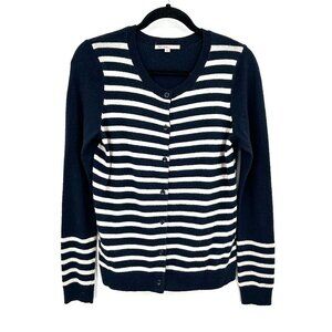 GAP Navy Blue White Wool Striped Sequin Button Up Cardigan Sweater Size Medium